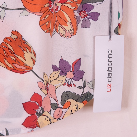 Liz Claiborne White Ruffled Mandarin Collar Blouse, Petite Medium Size, NWT. - Picture 9 of 11